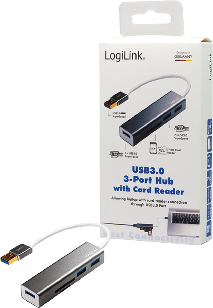 LogiLink UA0306 USB 3.2 Gen 1 Type-A Hub Zilver Wit