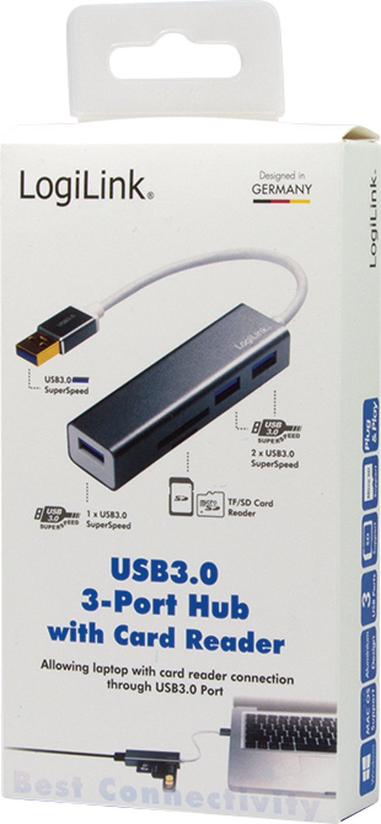 LogiLink UA0306 USB 3.2 Gen 1 Type-A Hub Zilver Wit