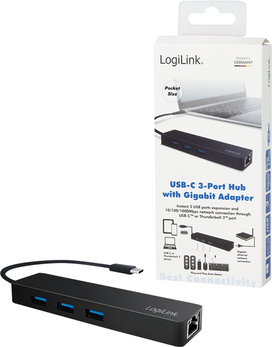 LogiLink UA0313 USB 3.2 Gen 1 Type-C Hub Zwart