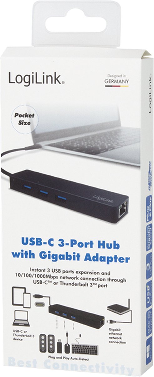 LogiLink UA0313 USB 3.2 Gen 1 Type-C Hub Zwart