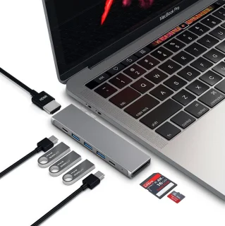 M-TECK Macbook Dock Space Grey 1xHDMI 3xUSB-A Kaartlezer Thunderbolt USB-C