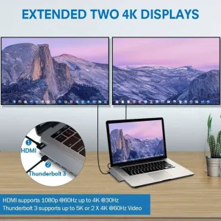 M-TECK Macbook Dock Space Grey 1xHDMI 3xUSB-A Kaartlezer Thunderbolt USB-C
