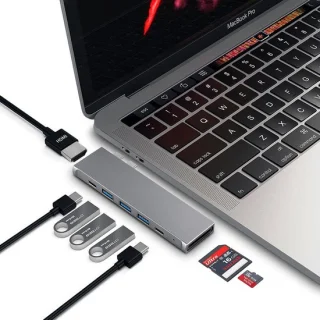 M-TECK Macbook Dock Space Grey 1xHDMI 3xUSB-A Kaartlezer Thunderbolt USB-C