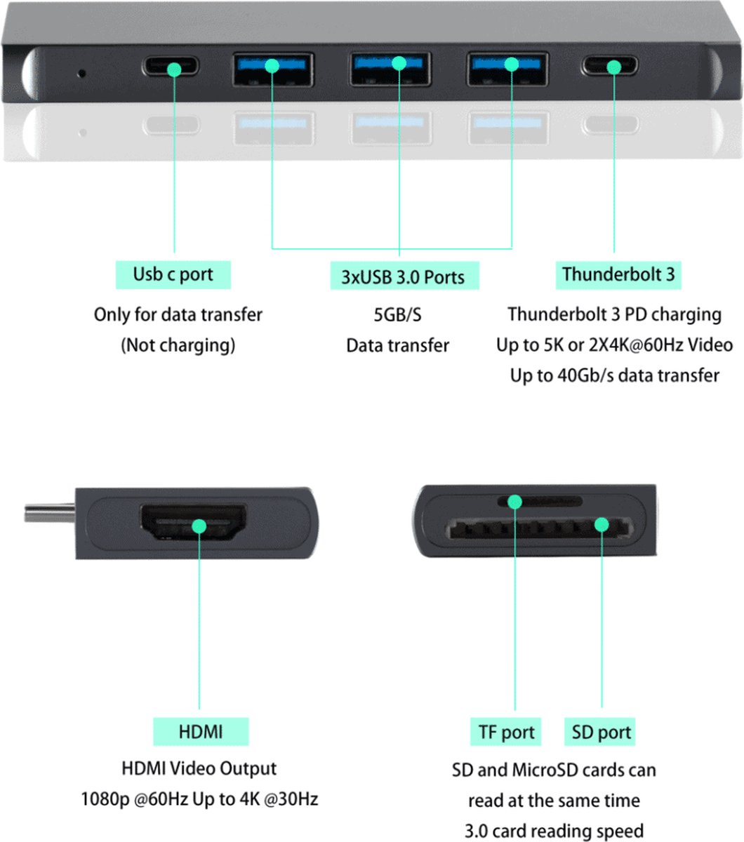 M-Teck Pro Dock X voor MacBook Pro en Air Space Grey