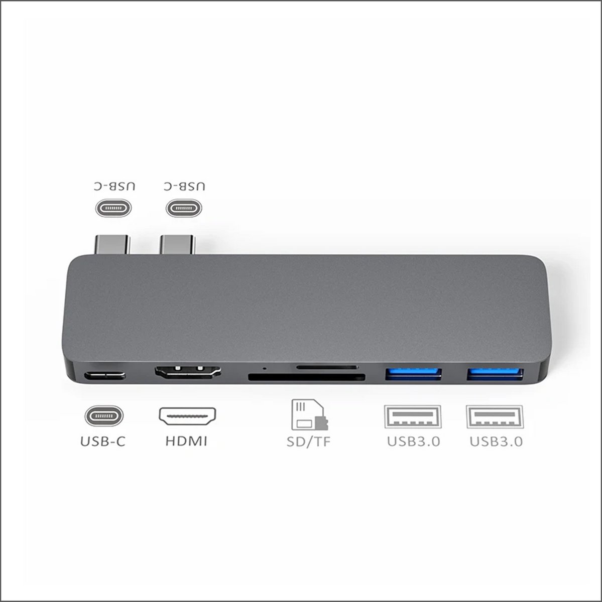 M-TECK USB-C Dock voor MacBook Air/Pro Space Grey