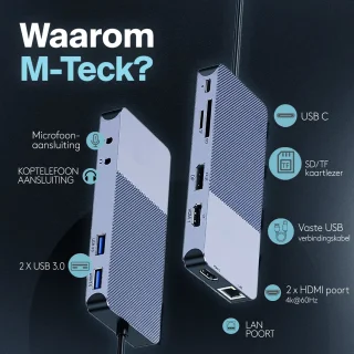 M-TECK USB-C Docking Station 3x4K HDMI DisplayPort Ethernet USB A MicroSD