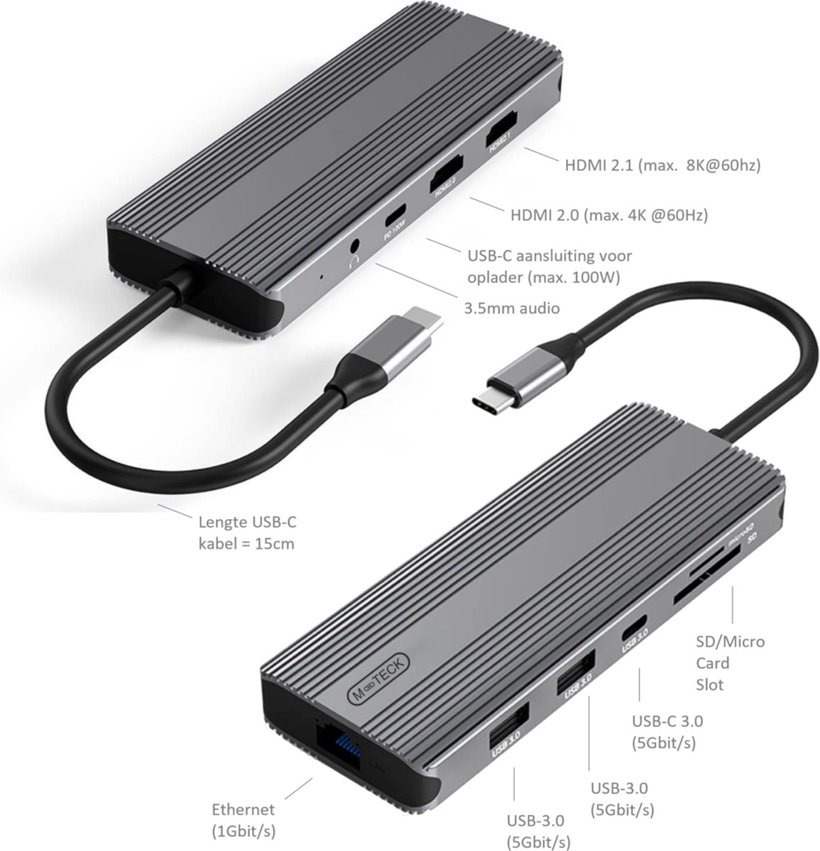 M-TECK USB-C Docking Station Hub met HDMI en USB-poorten