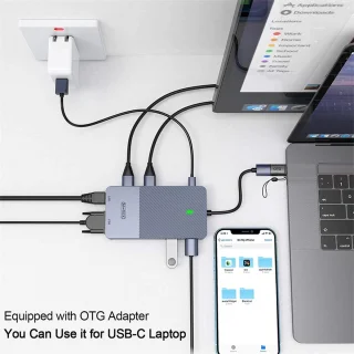 M-Teck USB-C Docking Station USB-A HDMI VGA Ethernet Kaartlezer Audio