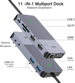 M-Teck USB-C Docking Station USB-A HDMI VGA Ethernet Kaartlezer Audio