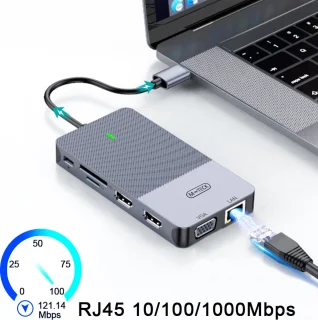 M-Teck USB-C Docking Station USB-A HDMI VGA Ethernet Kaartlezer Audio