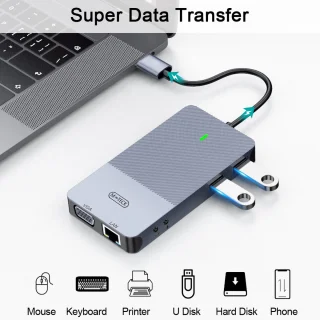 M-Teck USB-C Docking Station USB-A HDMI VGA Ethernet Kaartlezer Audio