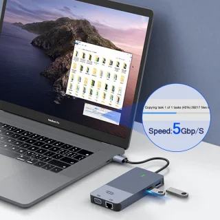 M-Teck USB-C Docking Station USB-A HDMI VGA Ethernet Kaartlezer Audio