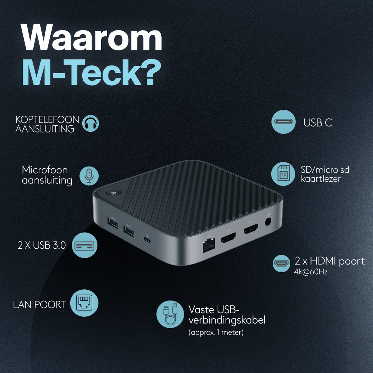 M-TECK USB C Dual HDMI Docking Station