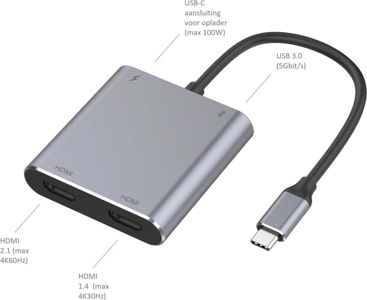 M-TECK USB-C Hub 2x HDMI + USB3.0 + USB-C Charger
