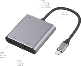 M-TECK USB-C Hub 2x HDMI + USB3.0 + USB-C Charger