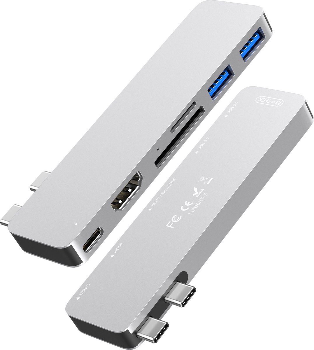 M-TECK USB-C Hub voor MacBook Air/Pro Zilver
