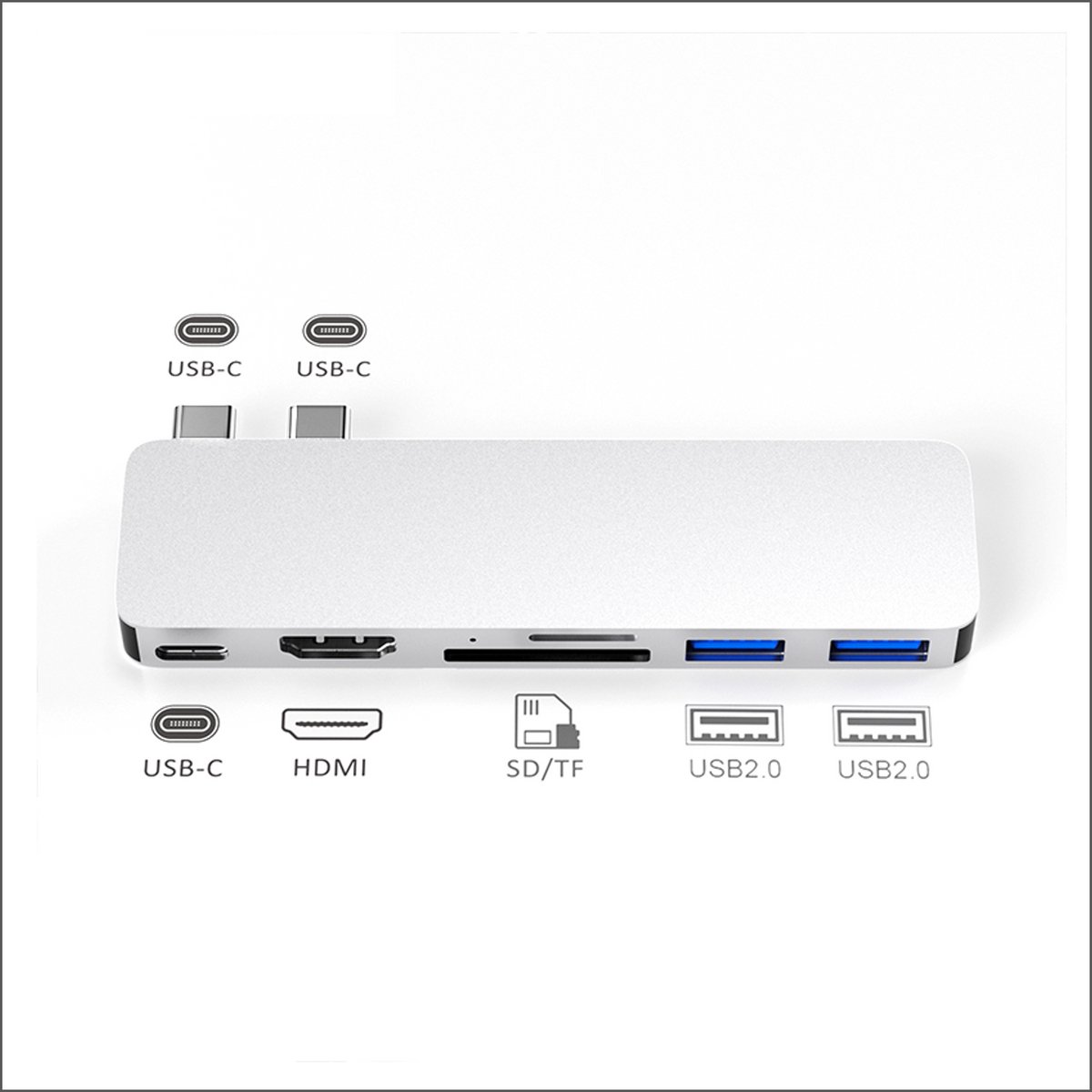 M-TECK USB-C Hub voor MacBook Air/Pro Zilver