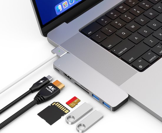 M-TECK USB-C Hub voor MacBook Air/Pro Zilver