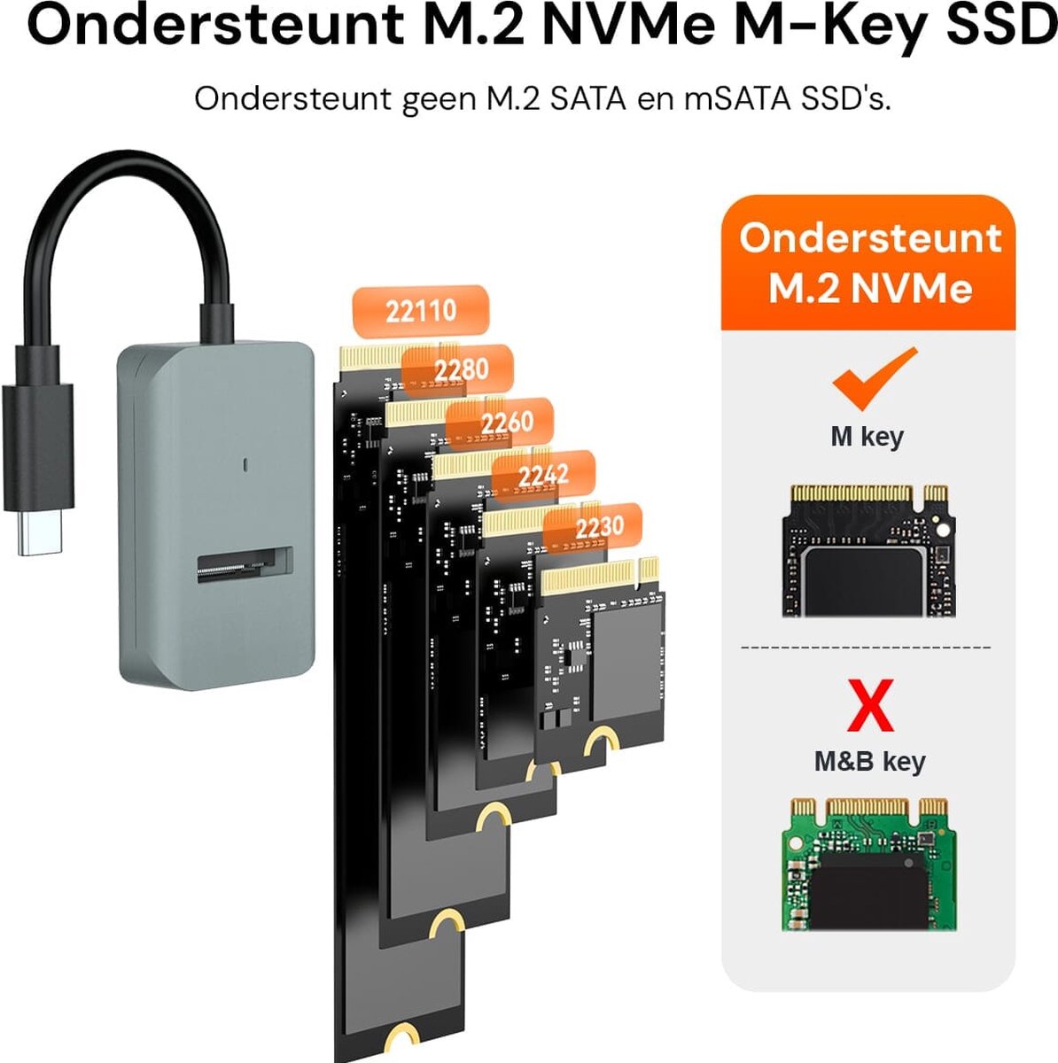 M.2 NVMe PCIe M-Key SSD naar USB-C Adapter