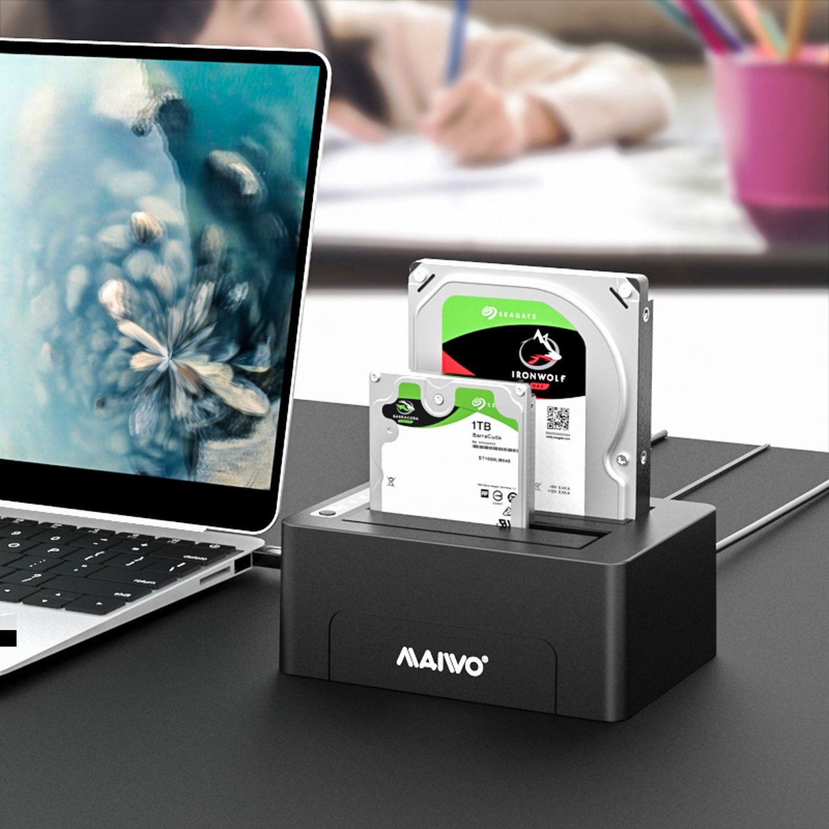 Maiwo K3082C USB-C Dockingstation voor 2x 2,5"/3,5" SATA HDD/SSD zwart