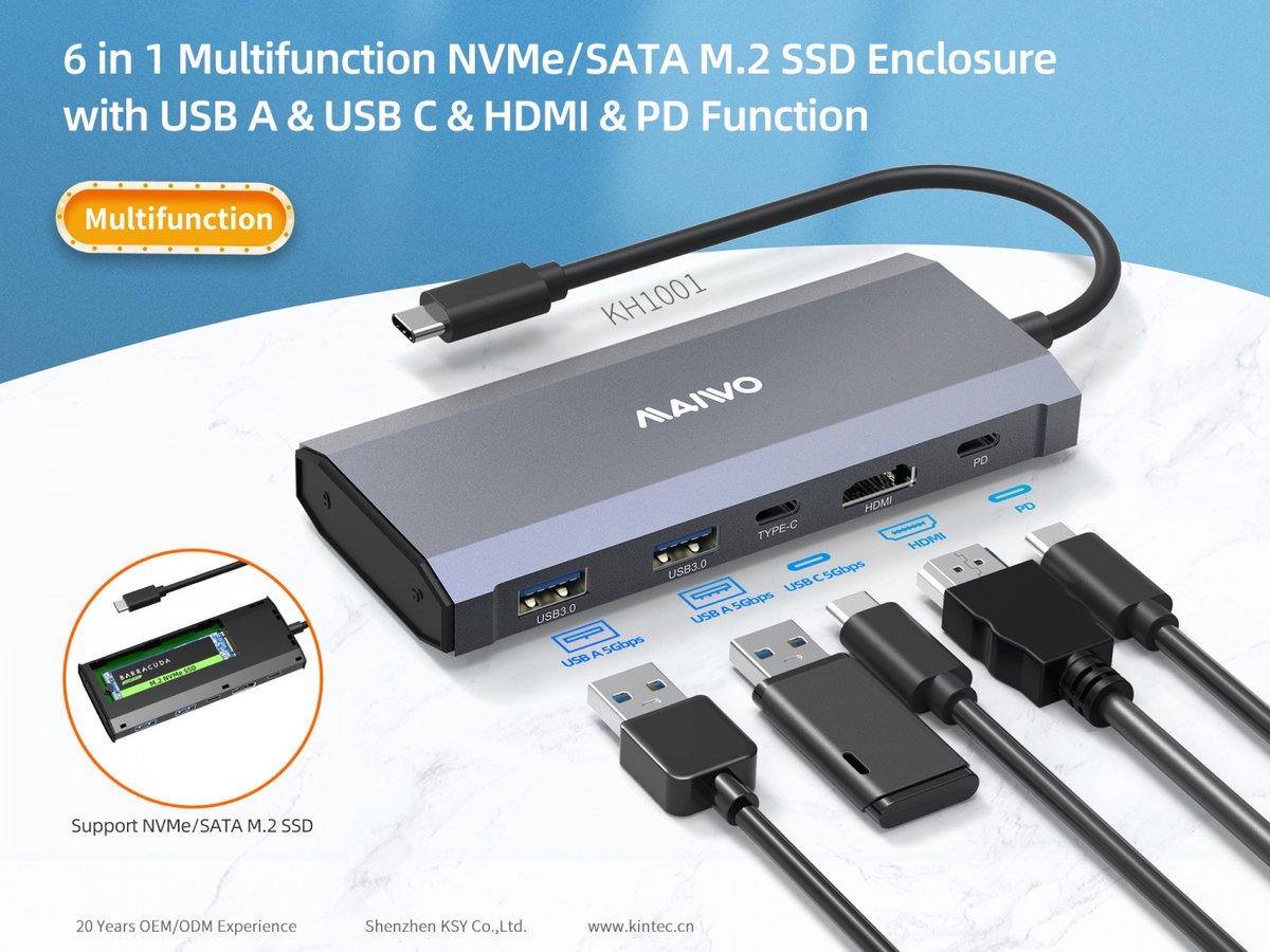 Wat vinden we goed aan de MAIWO KH1001 Docking Station USB-C HDMI NVMe SATA