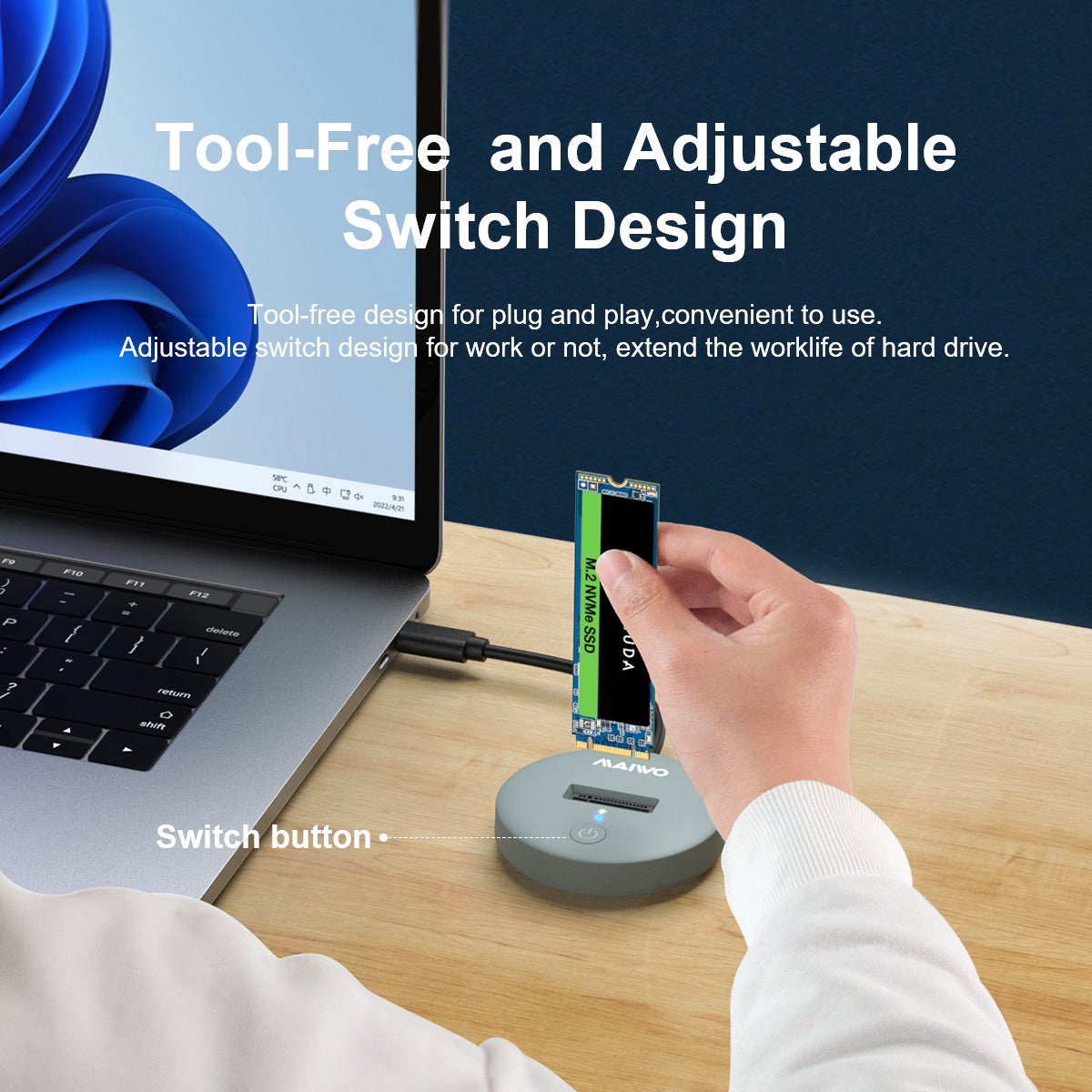 Maiwo USB C 3.2 Docking Station voor NVMe/SATA M.2 SSD
