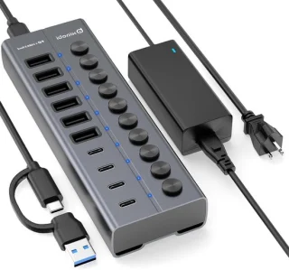 Merkloos USB Hub 10-poorts Grijs