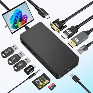 Microsoft USB-C Surface Dock Triple Display (4K DP+HDMI+VGA), 12-in-1 dockingstation met gigabit – ShopVlot
