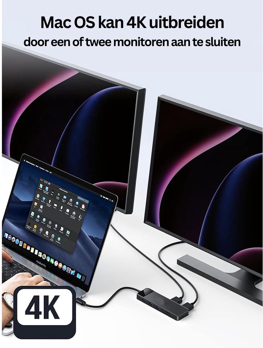MKSS® Docking Station Laptop 10-in-1 USB-C Dual HDMI Zwart