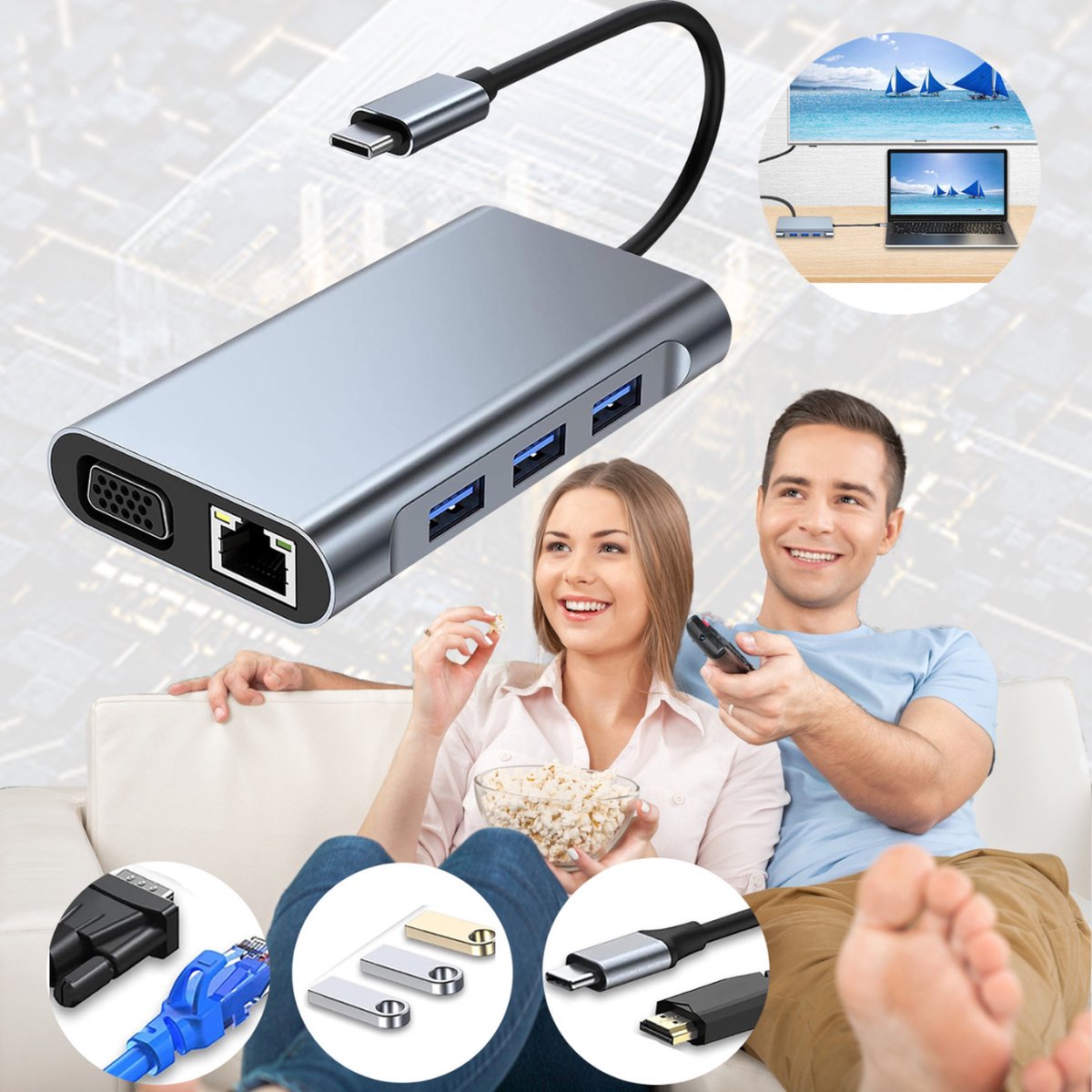 MKSS Docking Station Laptop 8-in-1 USB-C Zilver