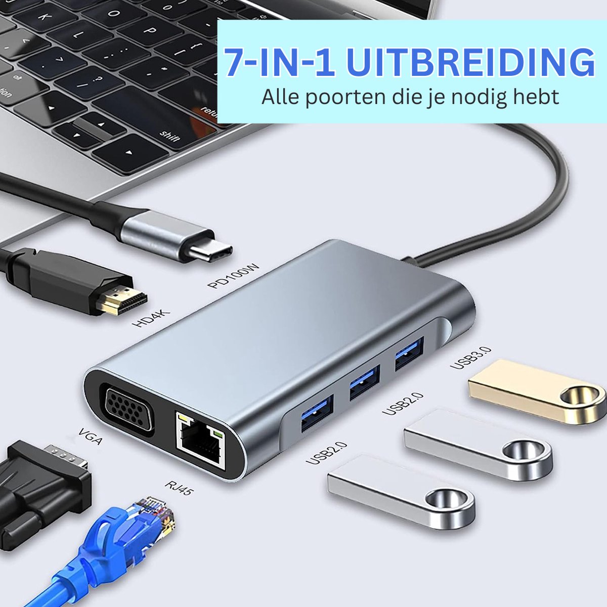MKSS Docking Station Laptop 8-in-1 USB-C Zilver