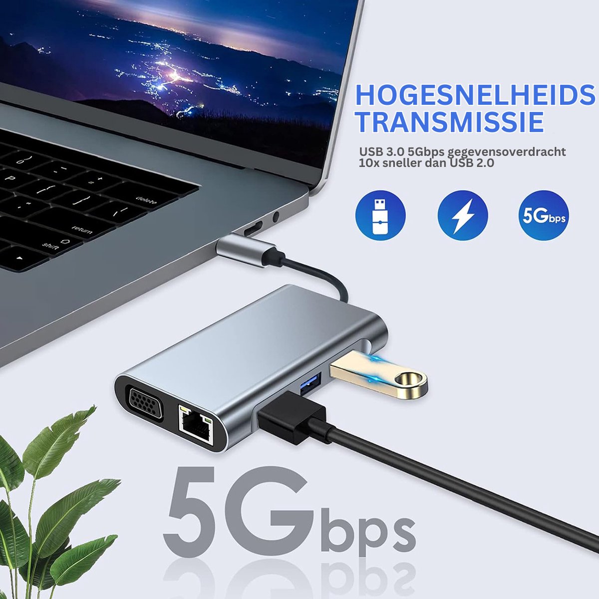 MKSS Docking Station Laptop 8-in-1 USB-C Zilver