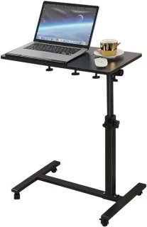 Mobiel werkstation laptoptafel op wielen zwart