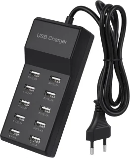 Multi-USB-oplader 10 poorten 50 W zwart