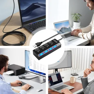 Multipoot USB-hub adapter zwart