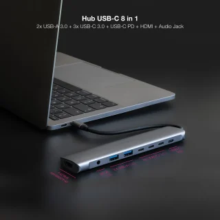Nanocable 10.16.4608 Laptop Dock & Poortreplicator Type-C Grijs