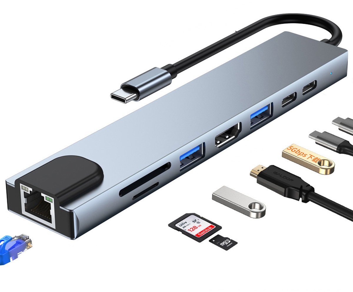 NAXSIR 8-in-1 USB-C Hub Dockingstation voor Laptop & MacBook