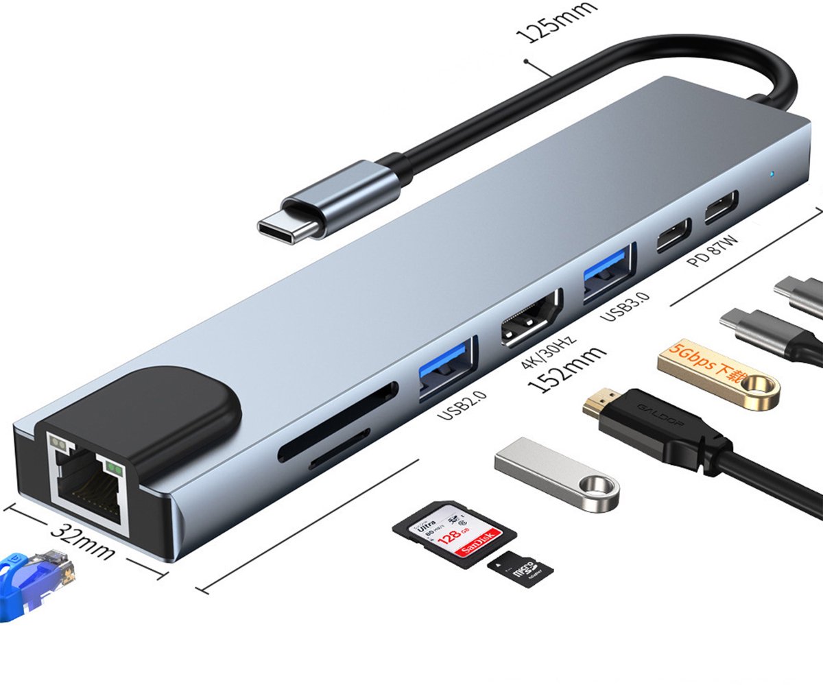 NAXSIR 8-in-1 USB-C Hub Dockingstation voor Laptop & MacBook