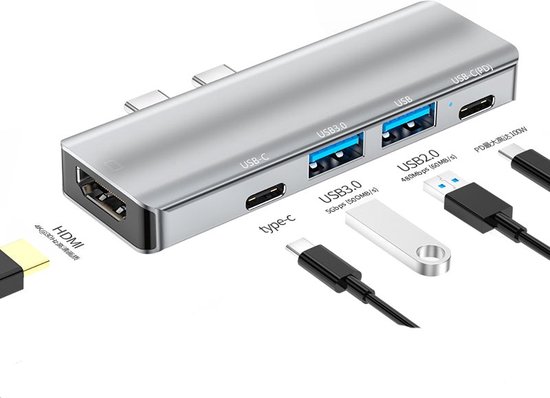 NÖRDIC DOCK-175 USB-C Dockingstation Grijs