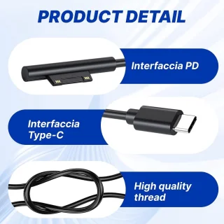Oplaadadapter type C 1,8 m - USB-C naar Surface Connect - 15V/3A PD - ShopVlot