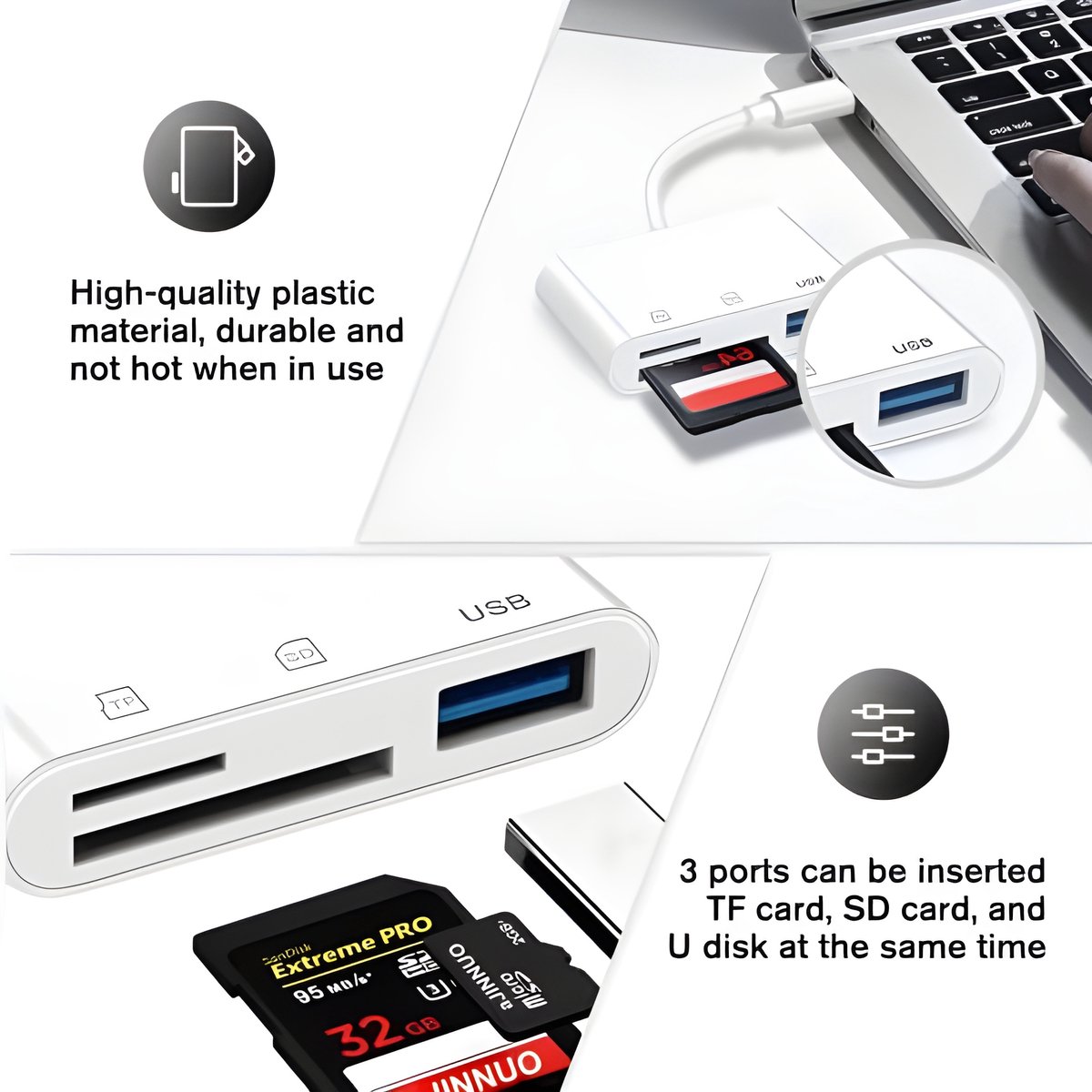 PolkaHome 3-in-1 USB C SD & MicroSD Kaartlezer USB 3.0