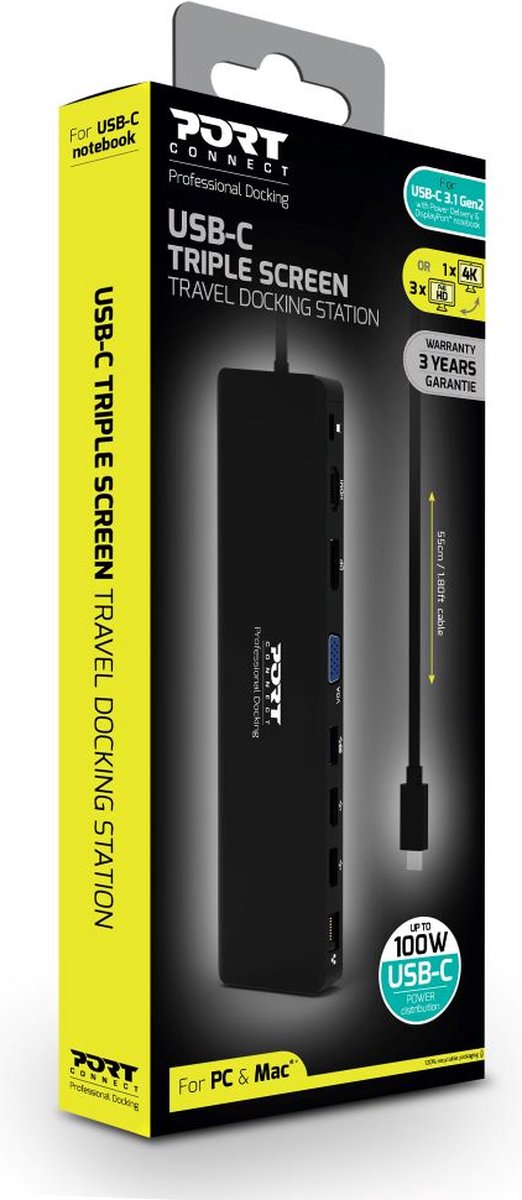 Port Connect Dockingstation 2x2K USB-C 11-poorts 100W zwart