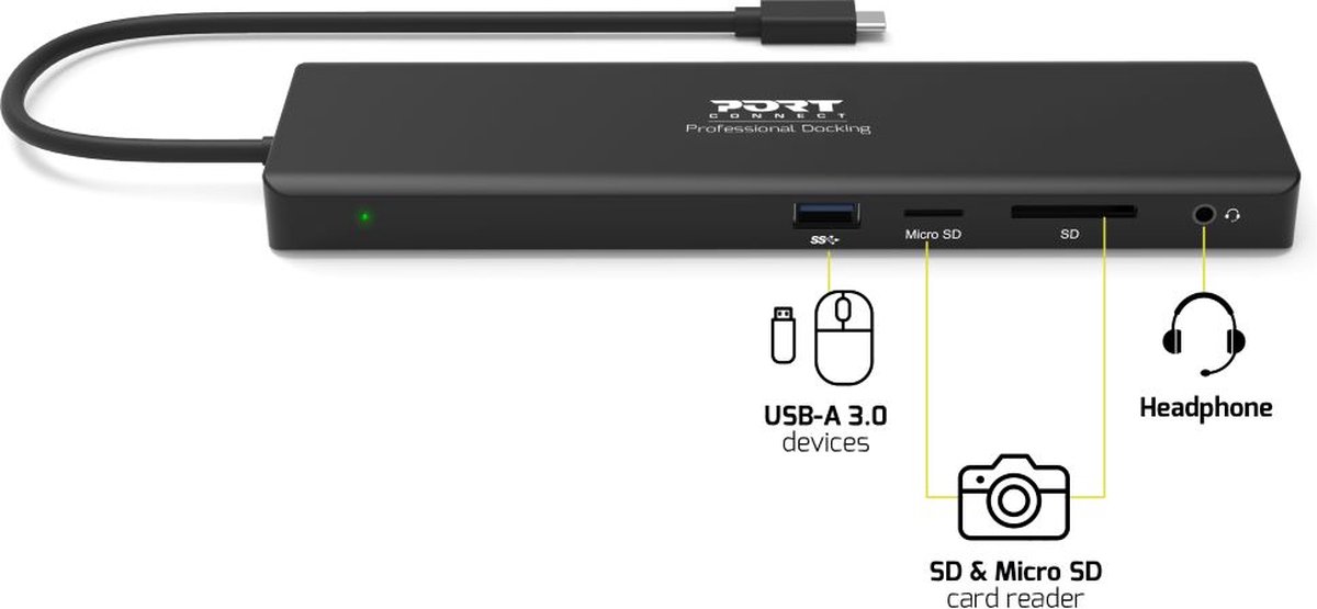 Port Connect Dockingstation 2x2K USB-C 11-poorts 100W zwart
