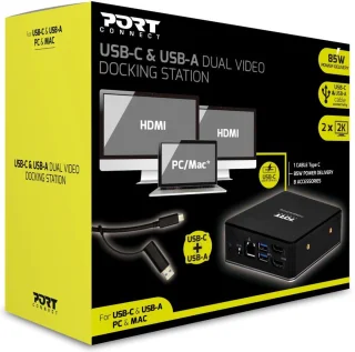 Port Connect Dockingstation 7-poorts USB-A & USB-C 85W HDMI Zwart