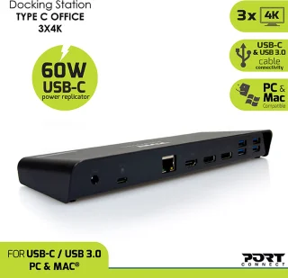 Port Connect Dockingstation USB-A & USB-C 85W Zwart