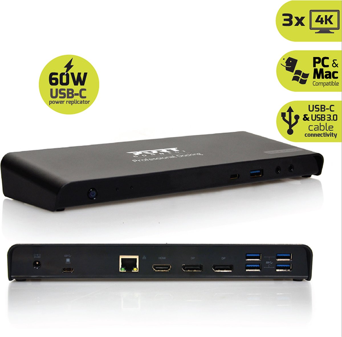 Port Connect Dockingstation USB-A & USB-C 85W Zwart