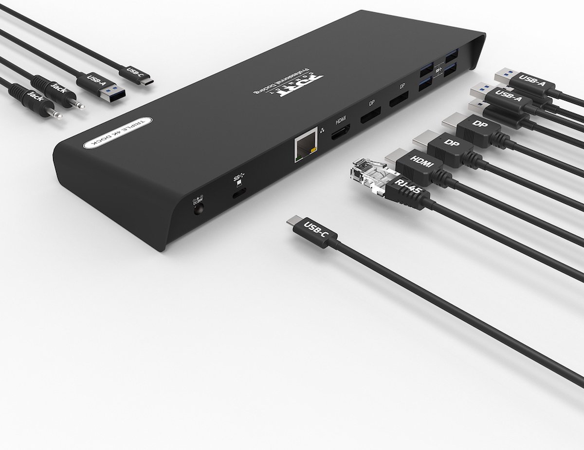 Port Connect Dockingstation USB-A & USB-C 85W Zwart