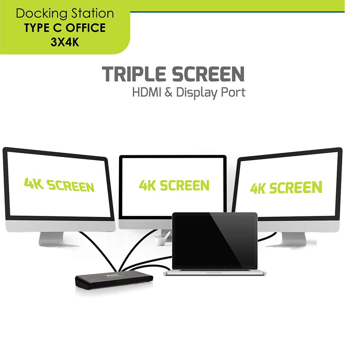 Port Connect Dockingstation USB-A & USB-C 85W Zwart