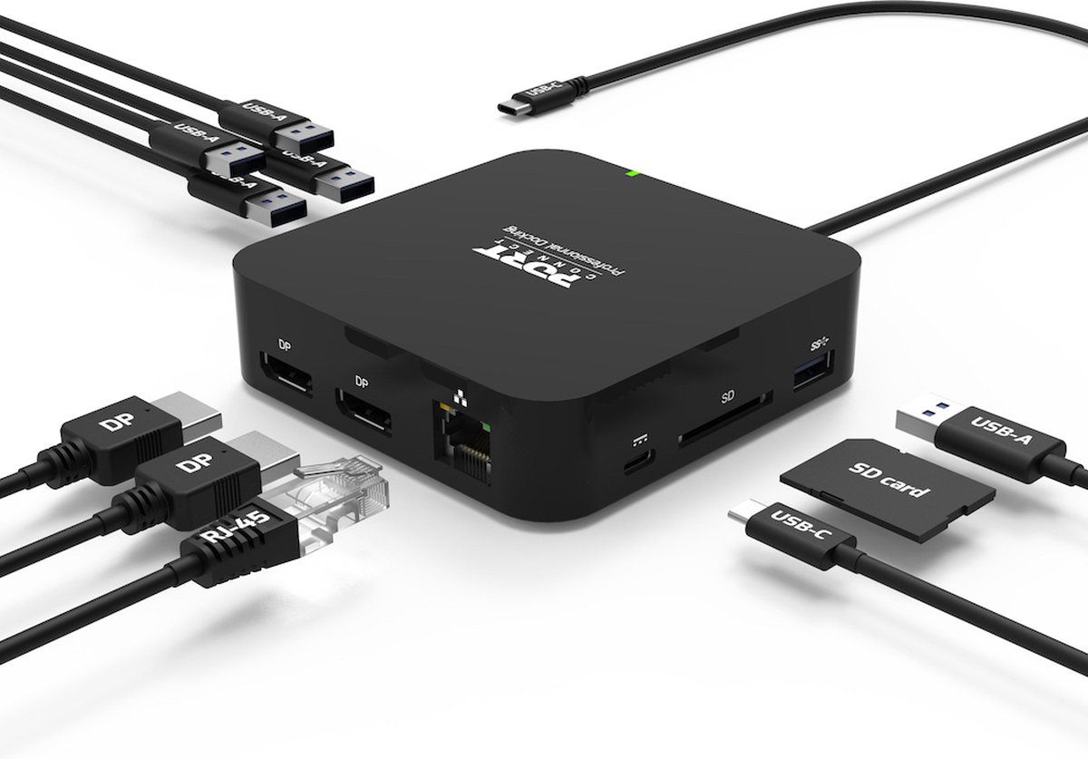 Port Connect Dockingstation USB-C 2x4K 9-poorts 85W Zwart