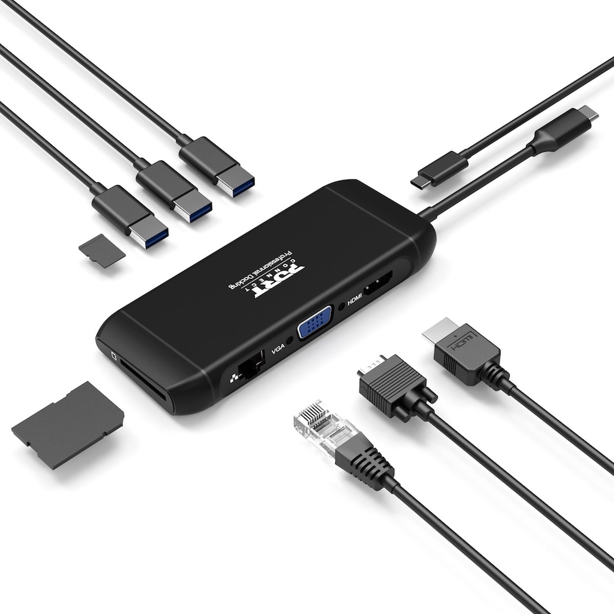 Port Connect Dockingstation USB-C 4K 7-poorts 100W Zwart